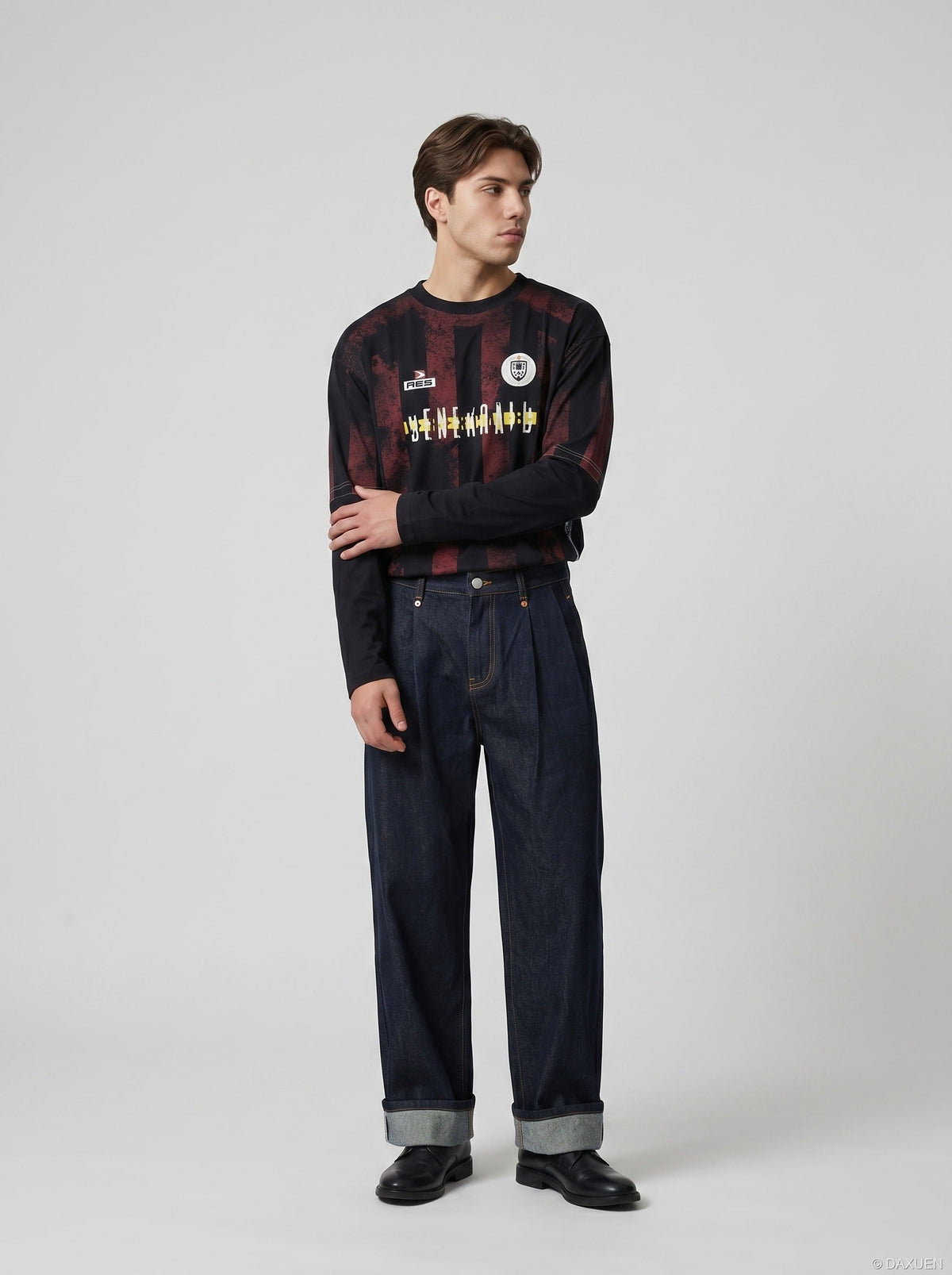 Dark Wash Wide-Leg Denim Trousers