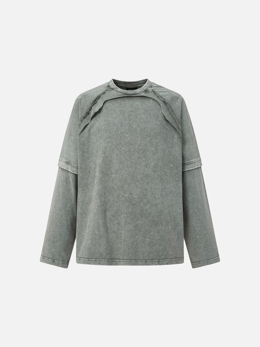 DAXUEN washed grey-green deconstructed seam long sleeve t-shirt
