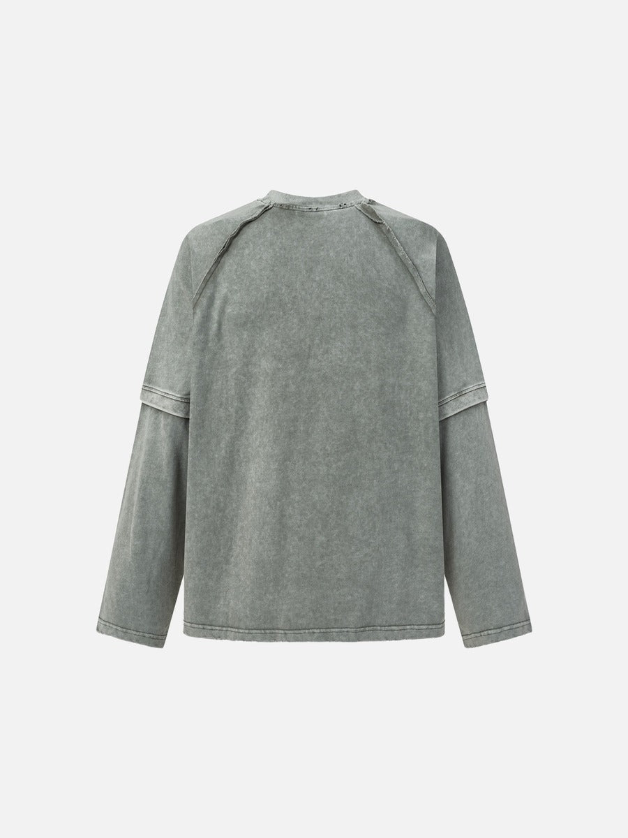 DAXUEN washed grey-green deconstructed seam long sleeve t-shirt