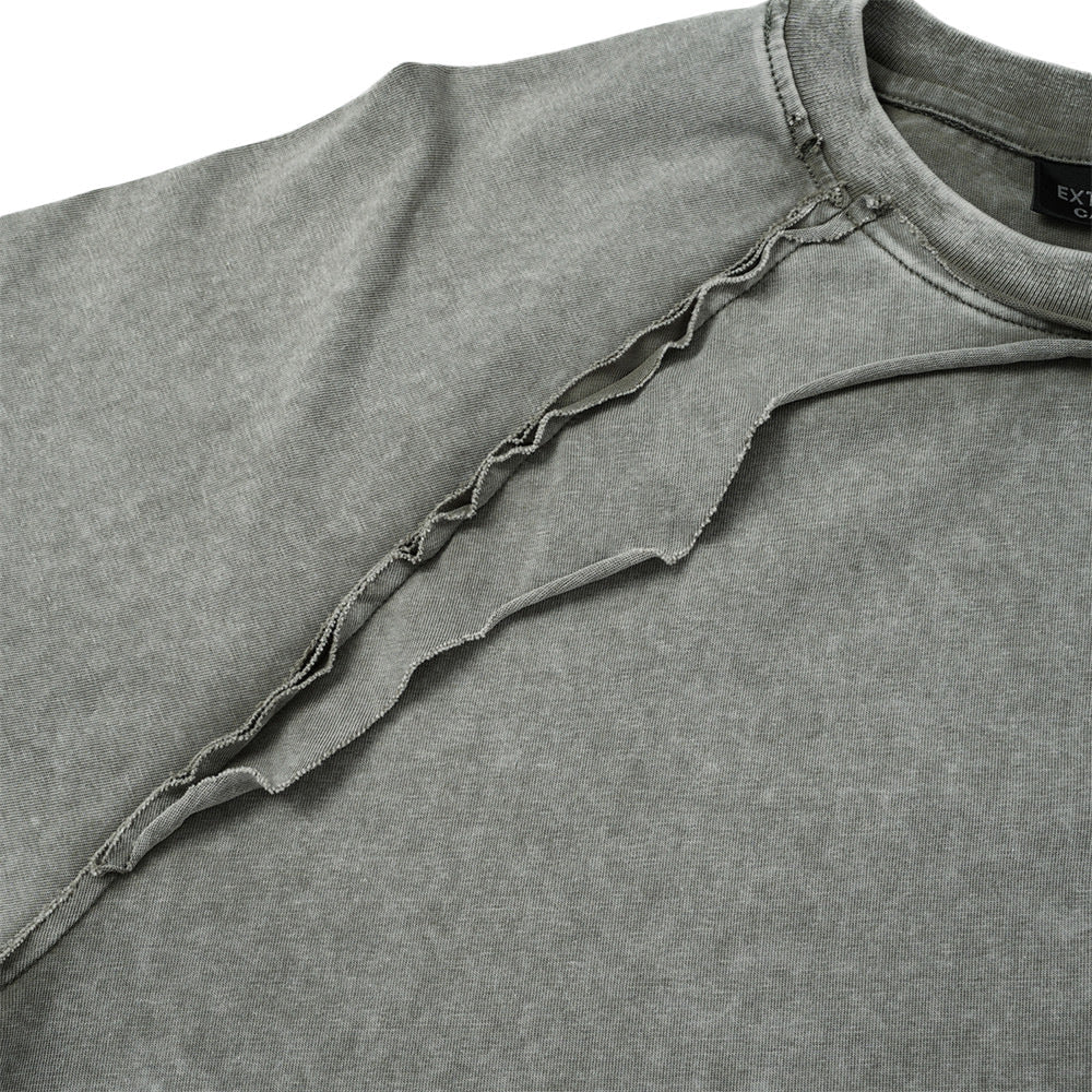 DAXUEN washed grey-green deconstructed seam long sleeve t-shirt