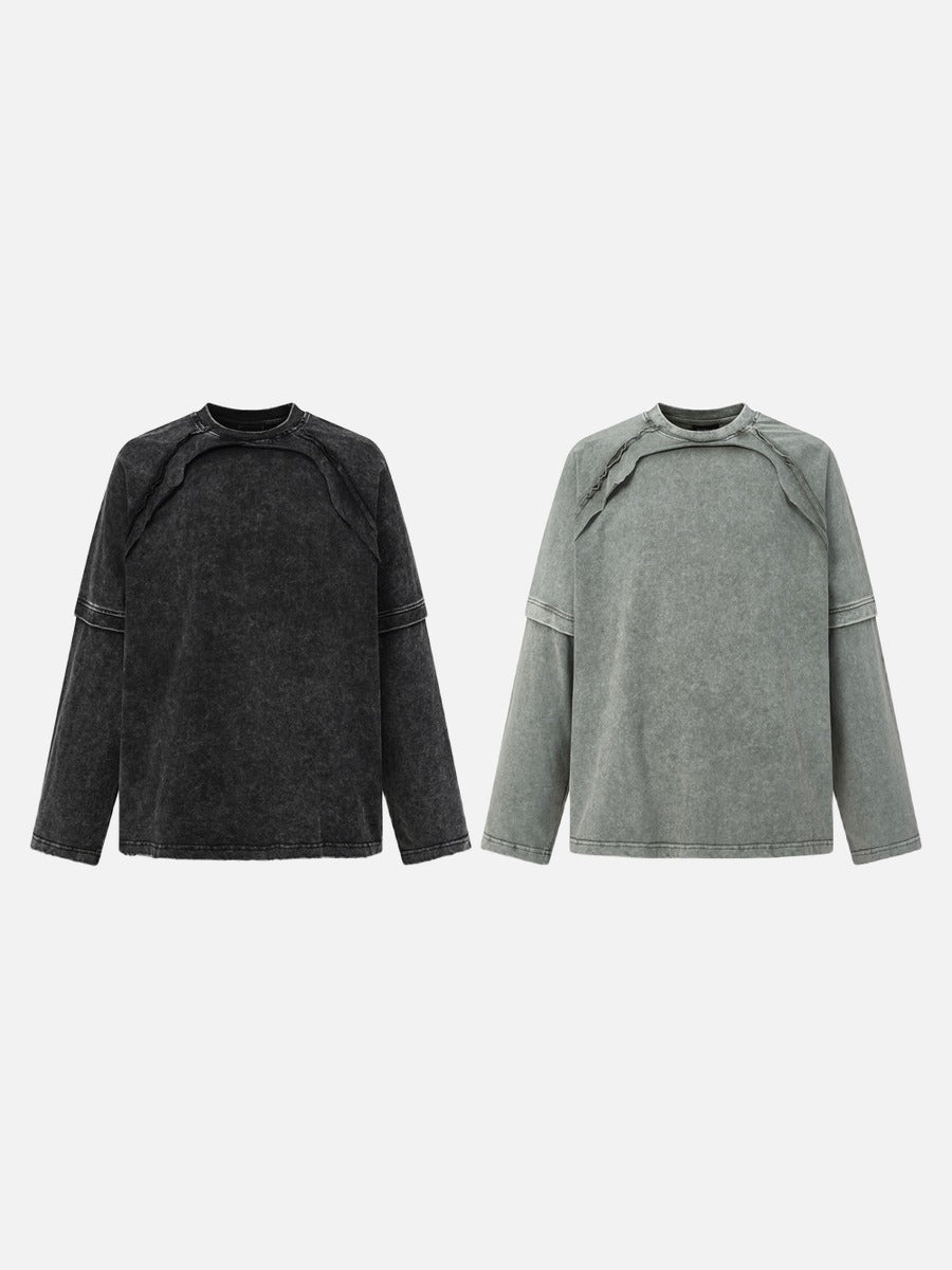 DAXUEN washed grey-green deconstructed seam long sleeve t-shirt