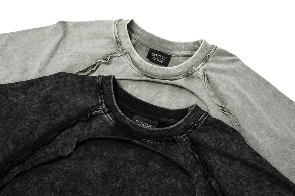 DAXUEN washed grey-green deconstructed seam long sleeve t-shirt