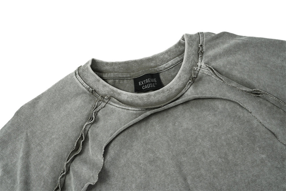 DAXUEN washed grey-green deconstructed seam long sleeve t-shirt