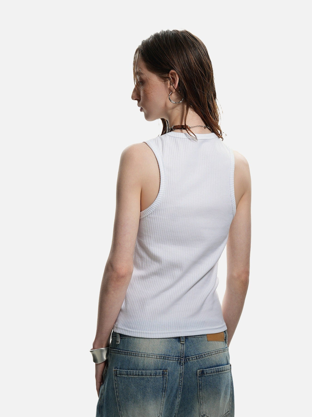 Deep U-Neck Ribbed Knit Tank Top