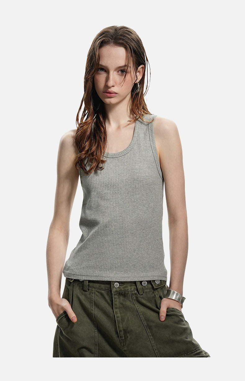 Deep U-Neck Ribbed Knit Tank Top