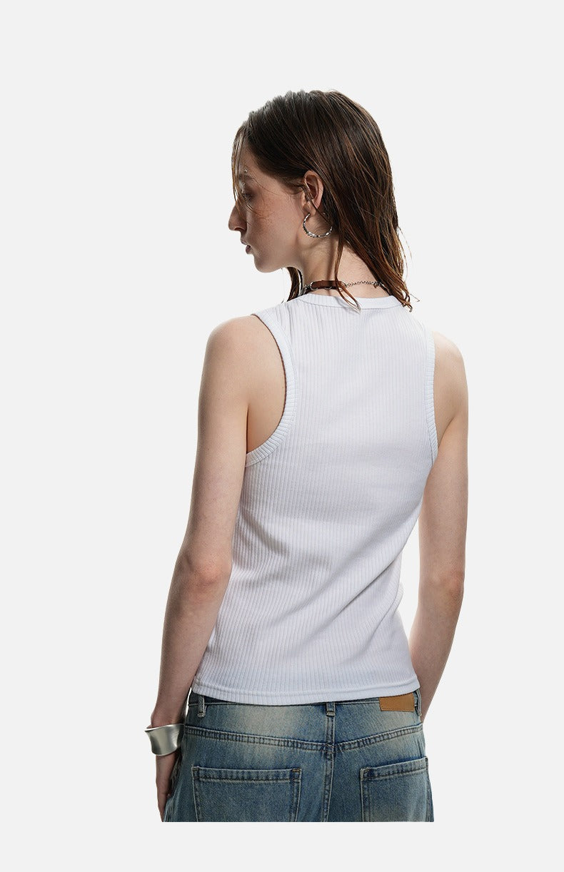 Deep U-Neck Ribbed Knit Tank Top