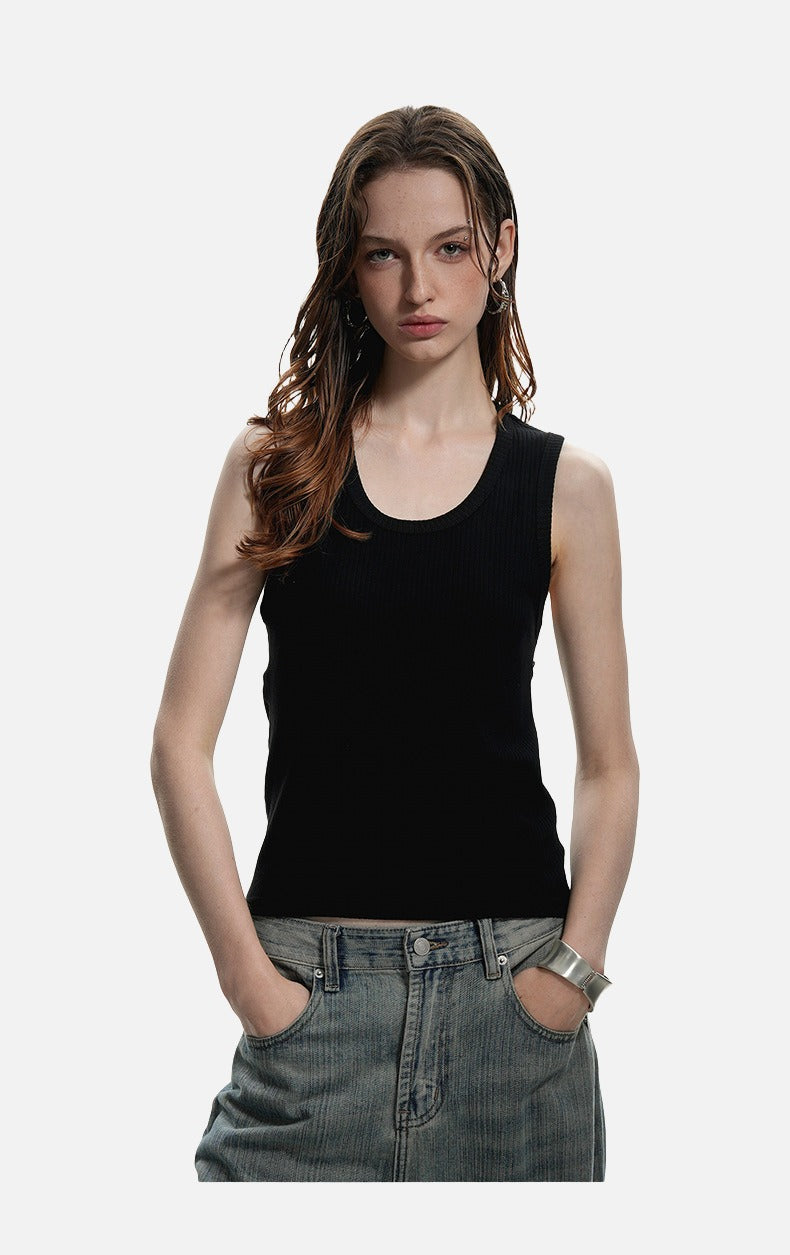 Deep U-Neck Ribbed Knit Tank Top