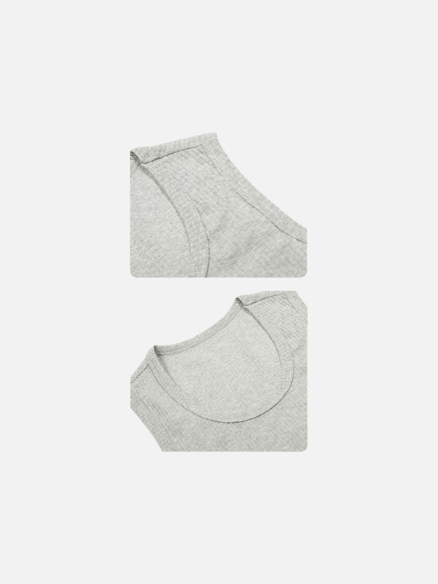 Deep U-Neck Ribbed Knit Tank Top