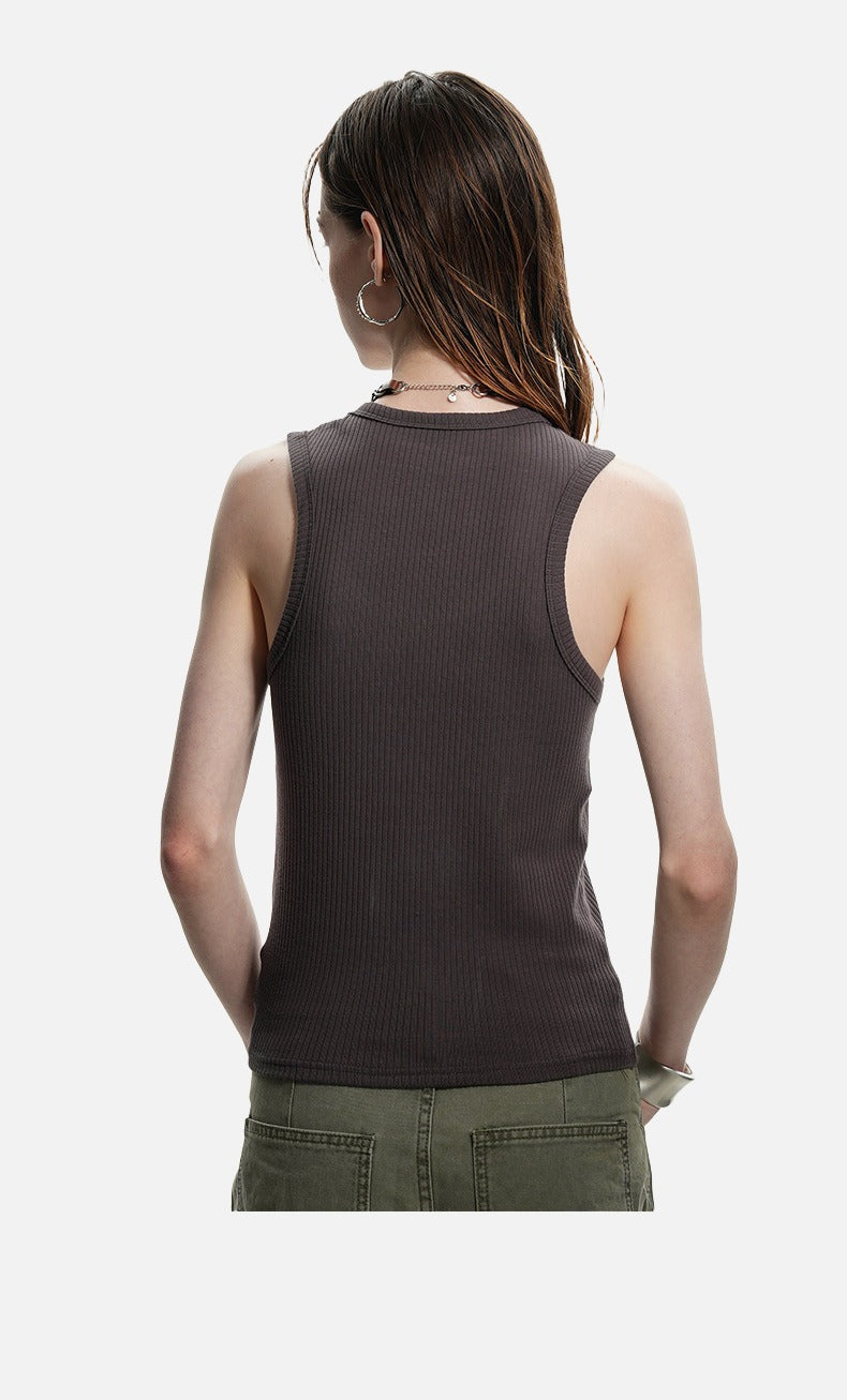 Deep U-Neck Ribbed Knit Tank Top