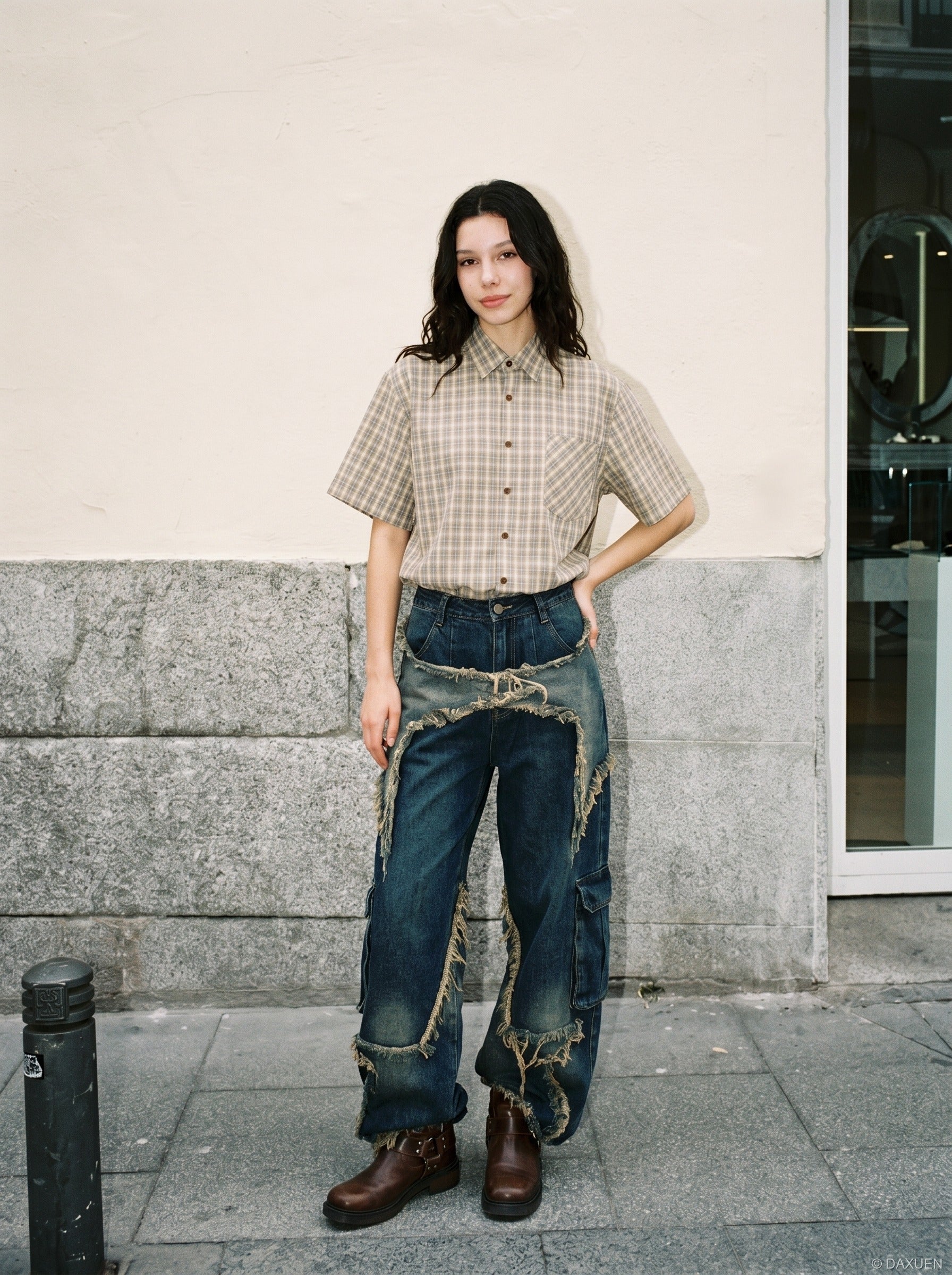 Diagonal Plaid Button-Down Shirt