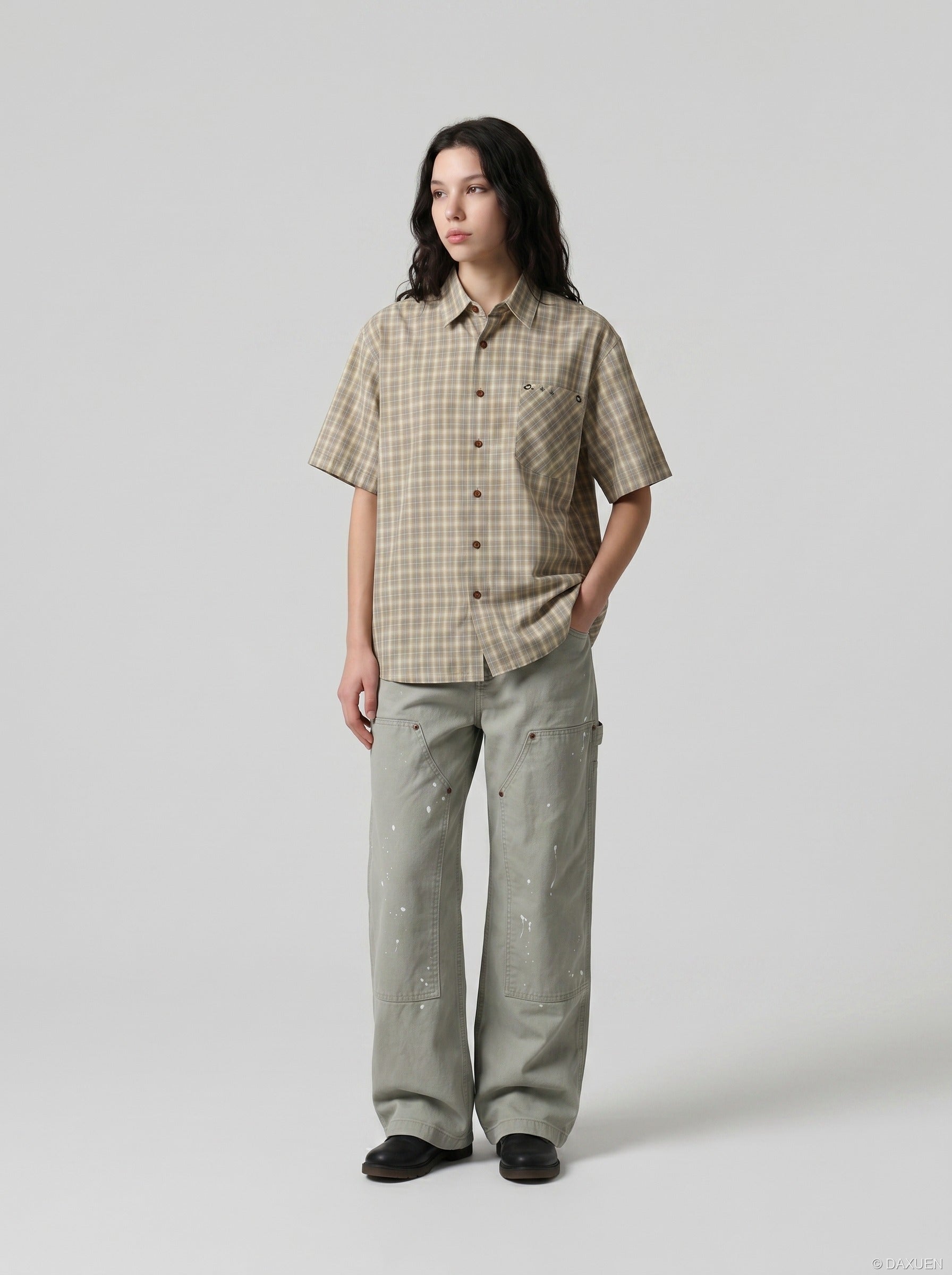 Diagonal Plaid Button-Down Shirt