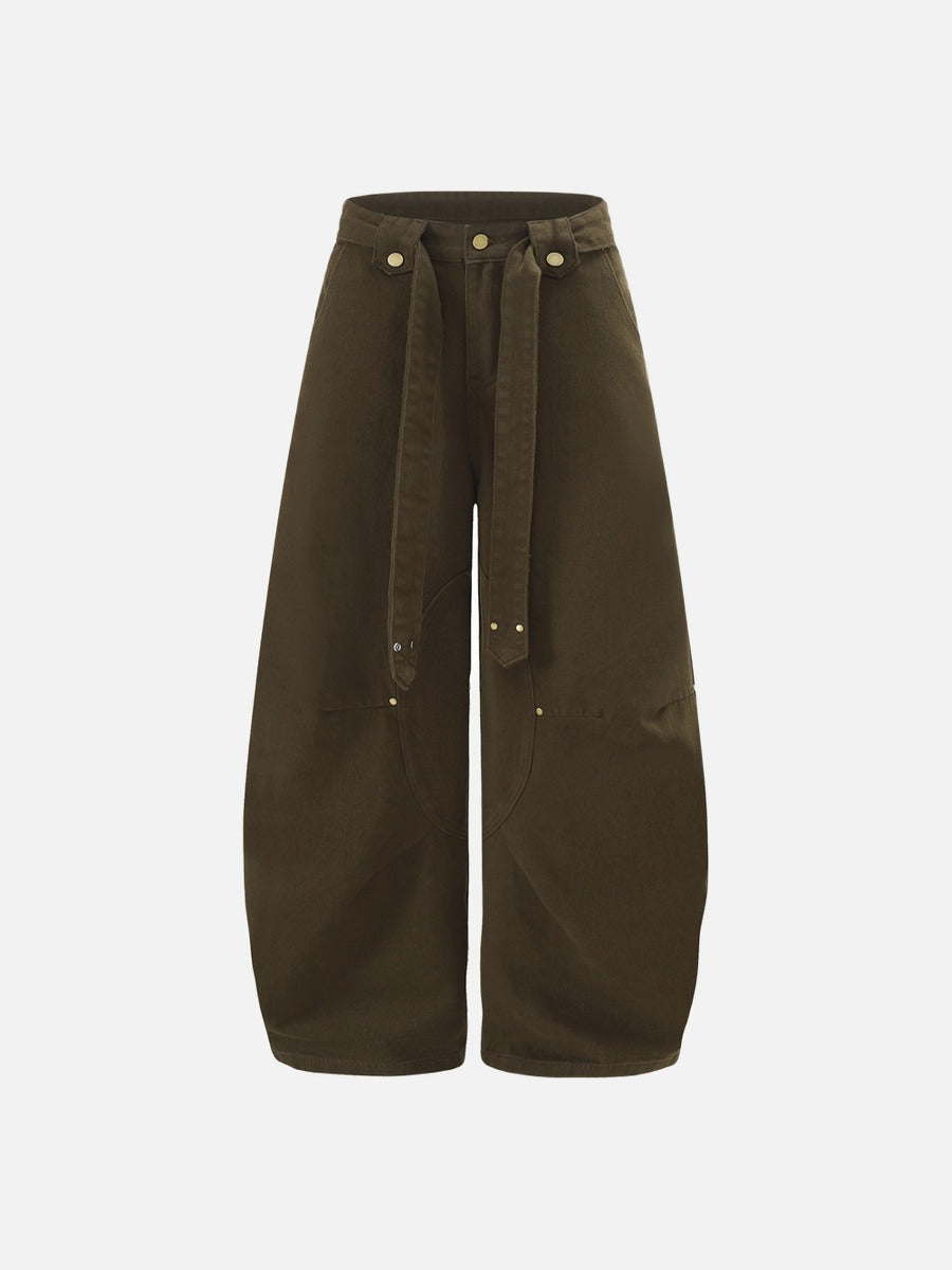 DAXUEN charcoal grey wide-leg curved panel pants