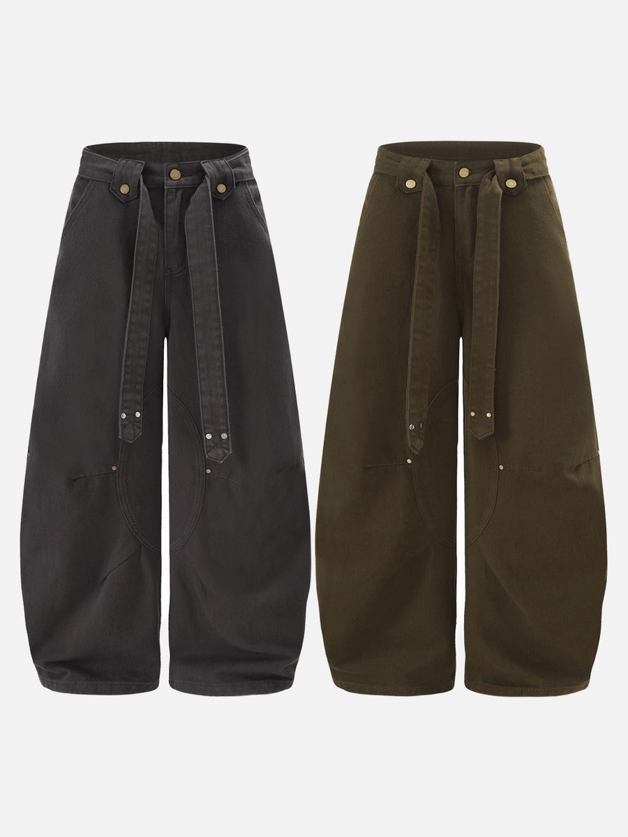 DAXUEN charcoal grey wide-leg curved panel pants
