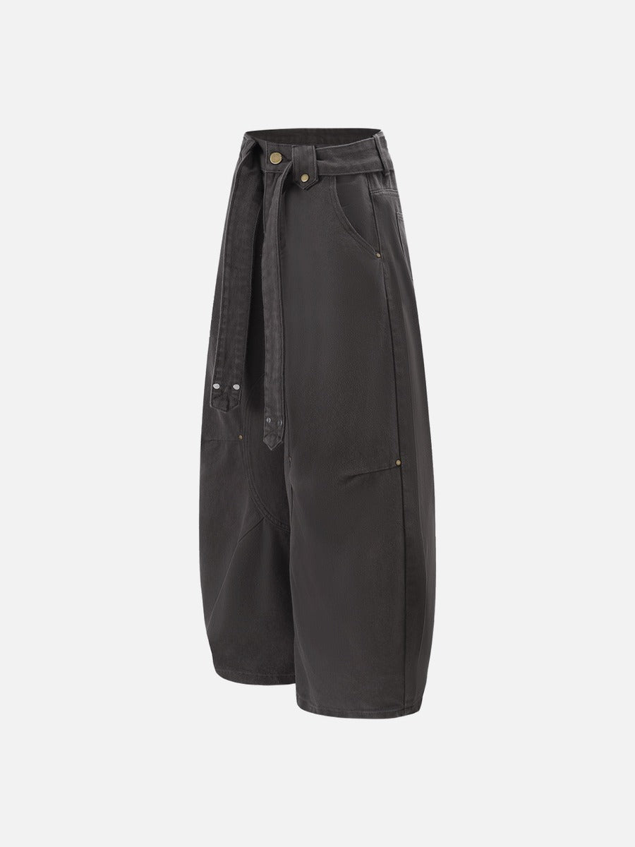 DAXUEN charcoal grey wide-leg curved panel pants