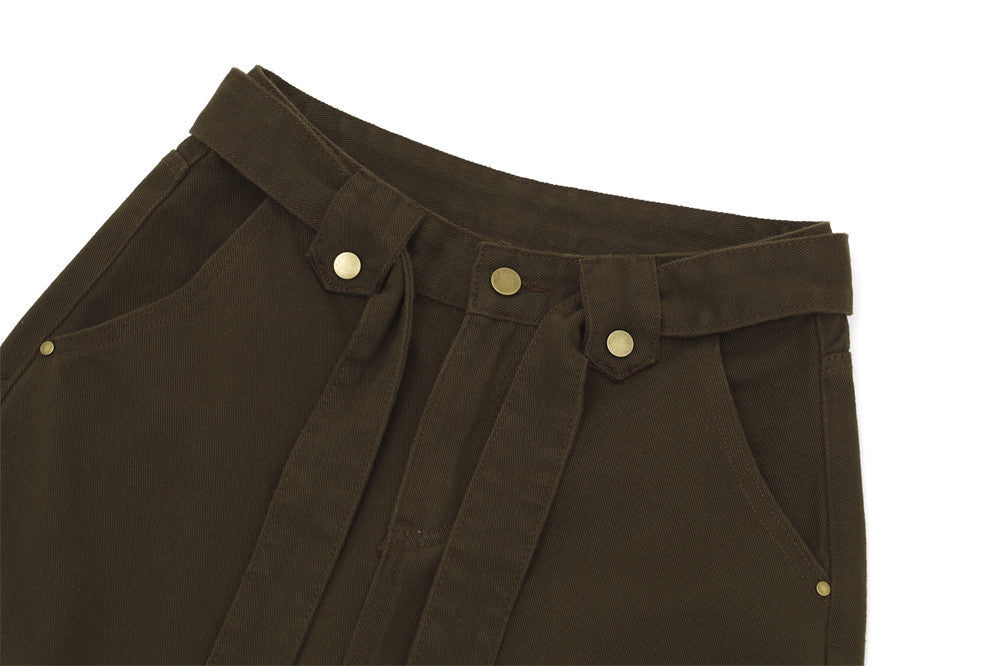 DAXUEN charcoal grey wide-leg curved panel pants