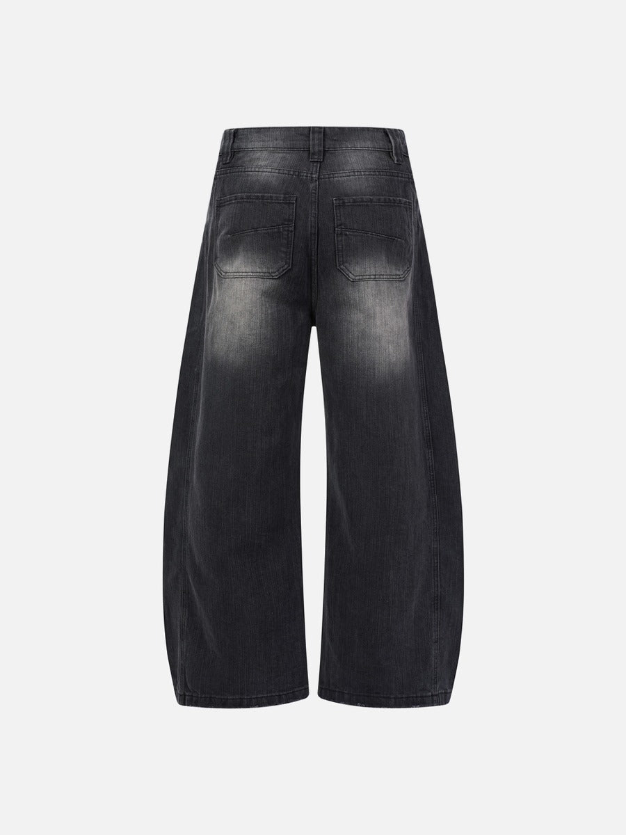 Distressed Barrel-Leg Denim Jeans