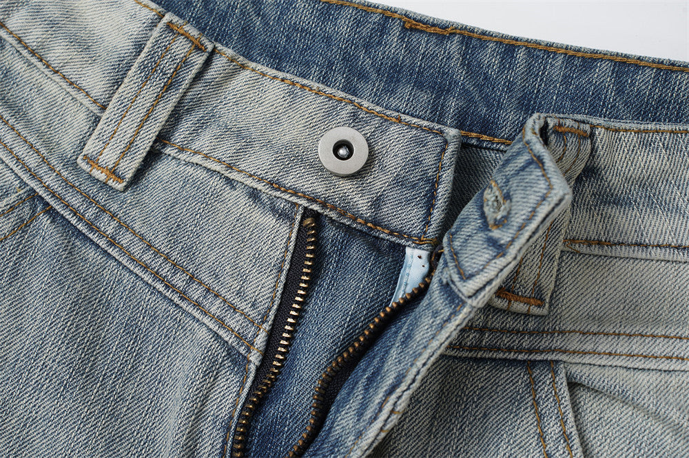 Distressed Barrel-Leg Denim Jeans