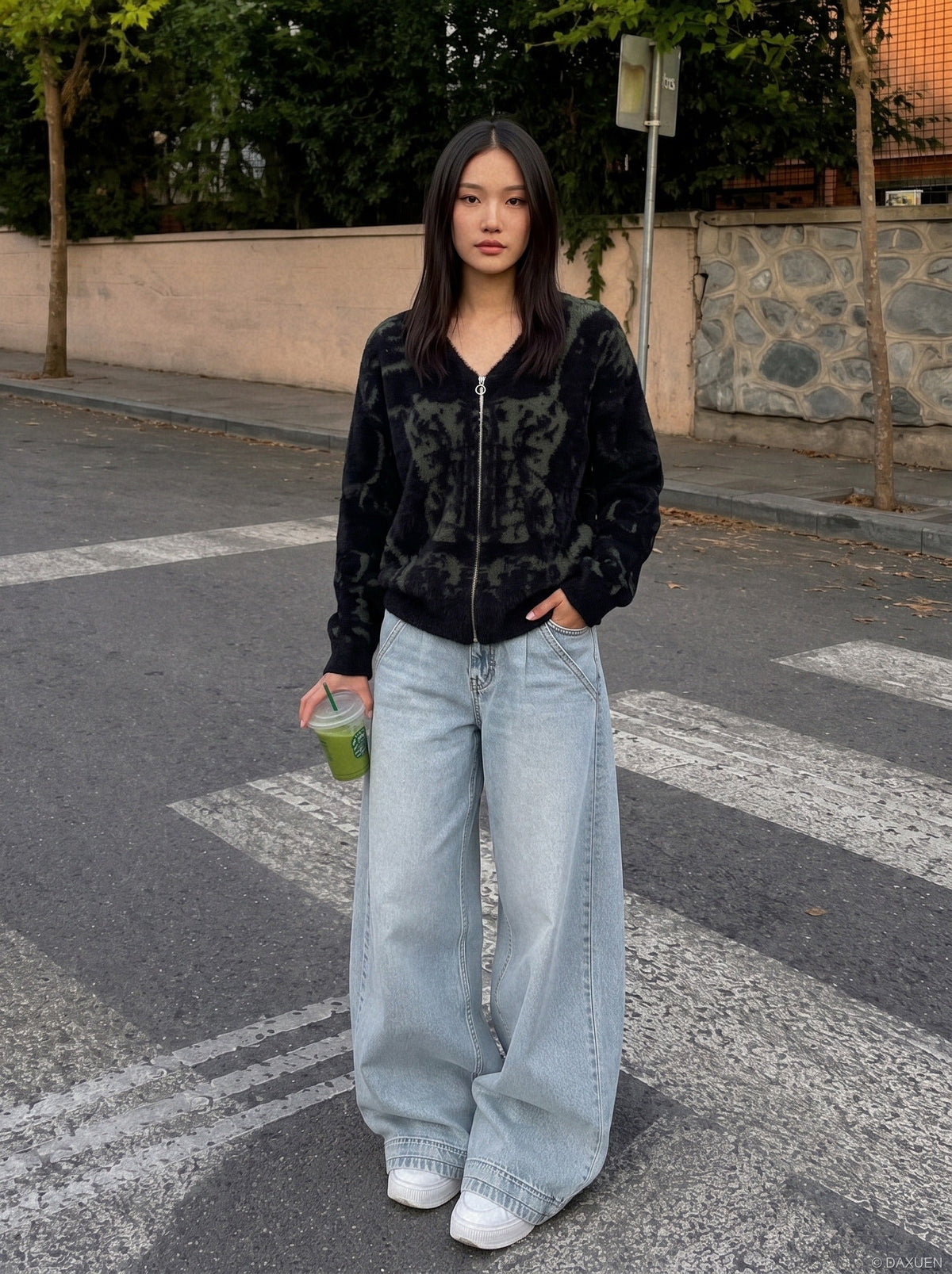 Distressed Barrel-Leg Denim Jeans