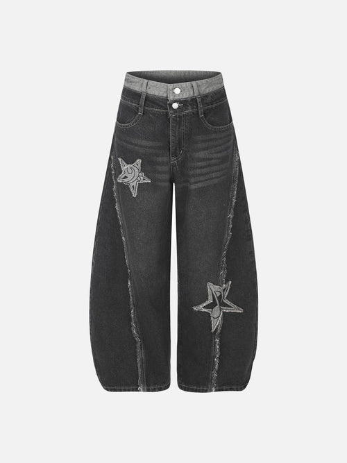 Distressed Barrel-Jeans mit Sternen - Schwarz / S