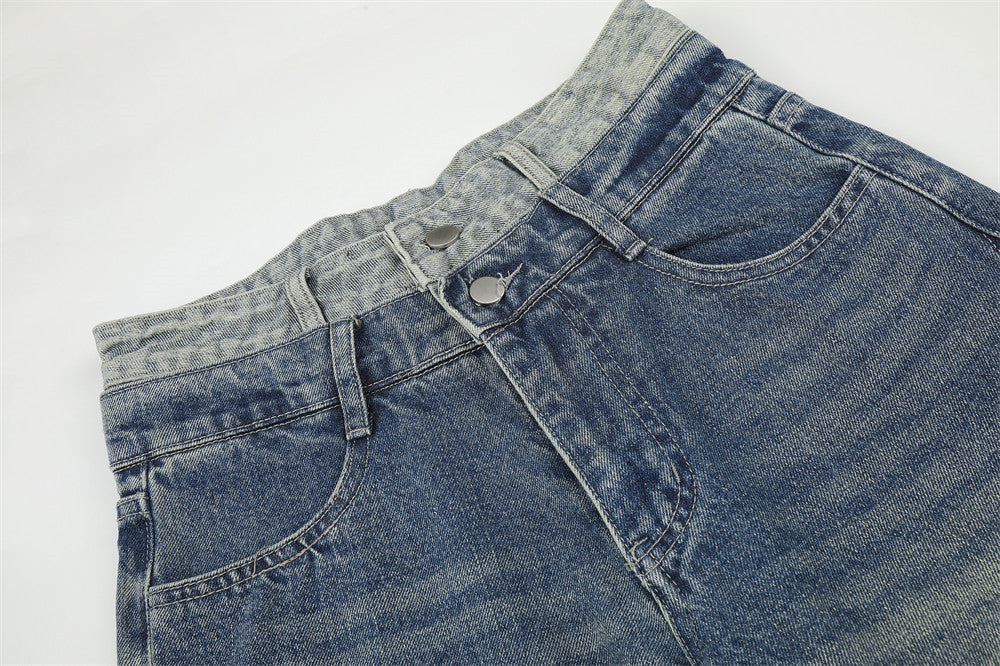 Distressed Barrel Denim Jeans with Stars