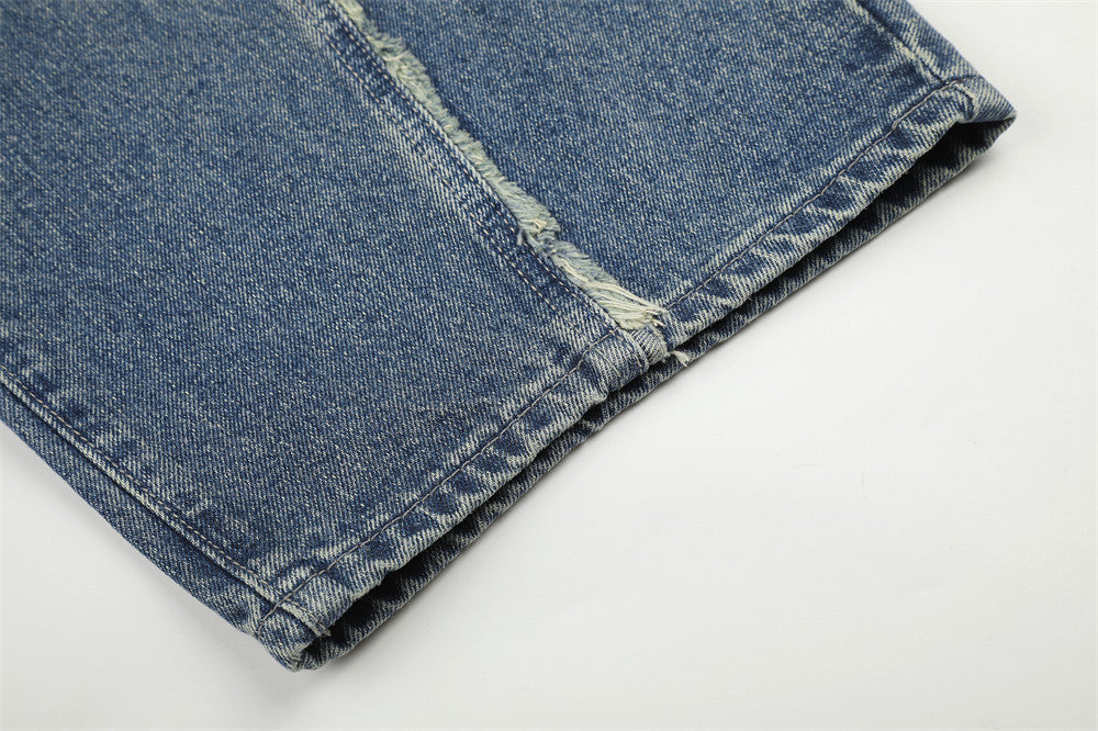 Distressed Barrel Denim Jeans with Stars