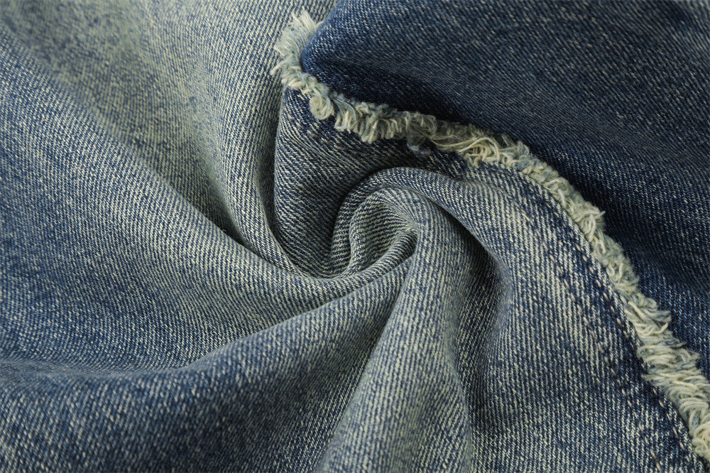 Distressed Barrel Denim Jeans with Stars