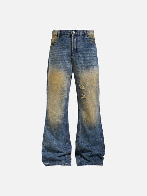 Distressed Bell-Bottom Denim Jeans - Nostalgic Blue / S