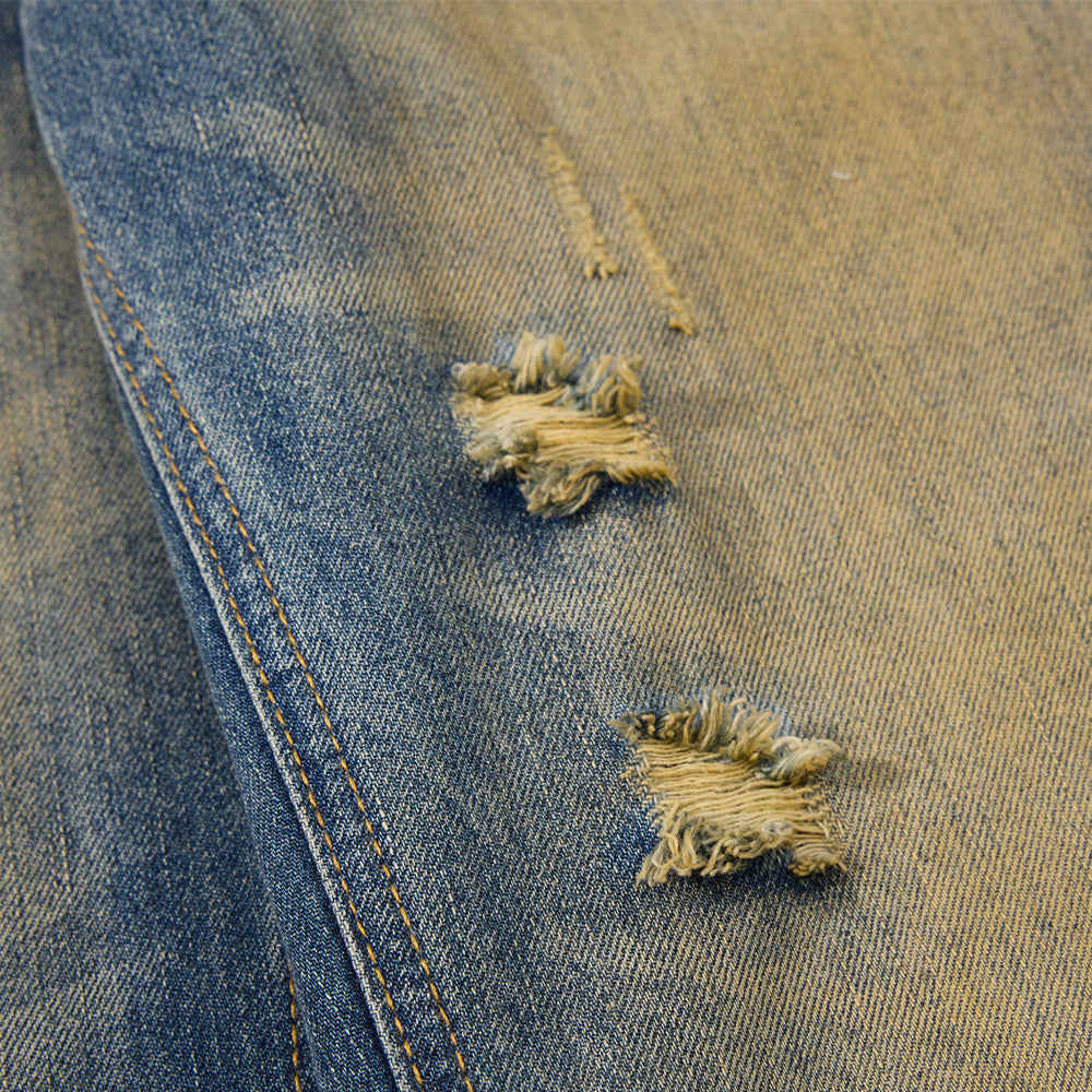 Distressed Bell-Bottom Denim Jeans