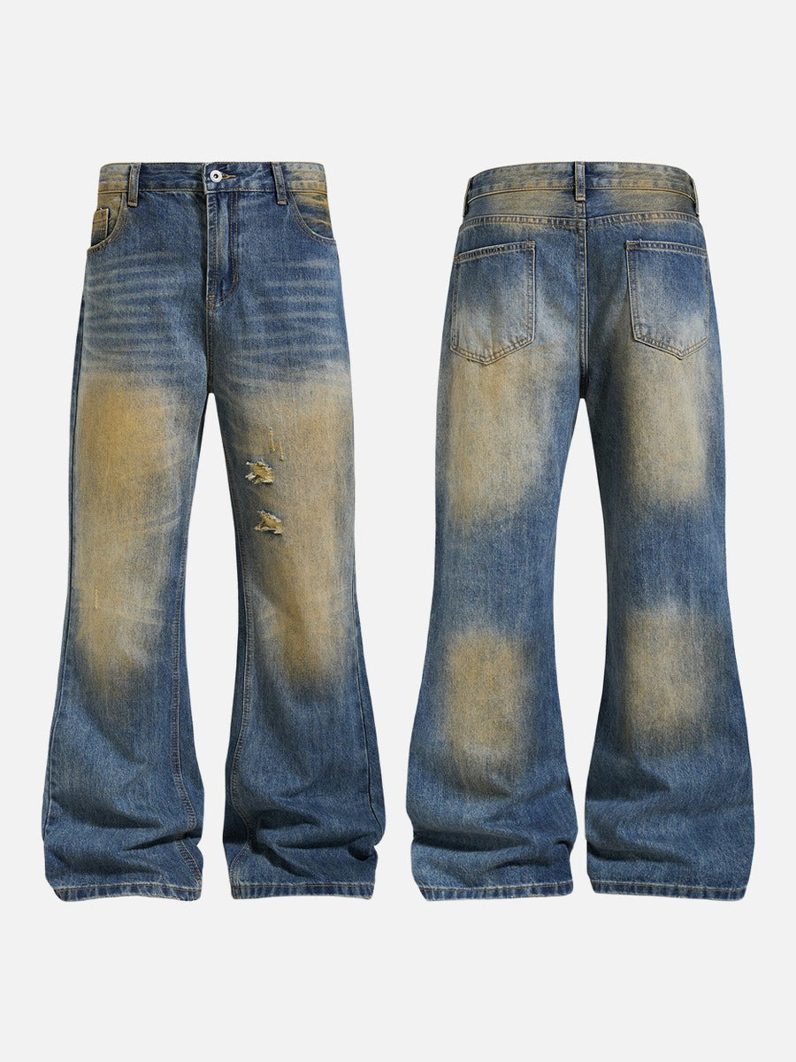 Distressed Bell-Bottom Denim Jeans