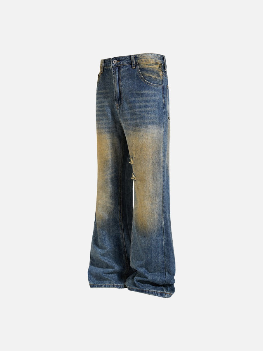 Distressed Bell-Bottom Denim Jeans