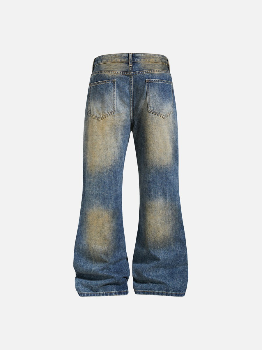 Distressed Bell-Bottom Denim Jeans