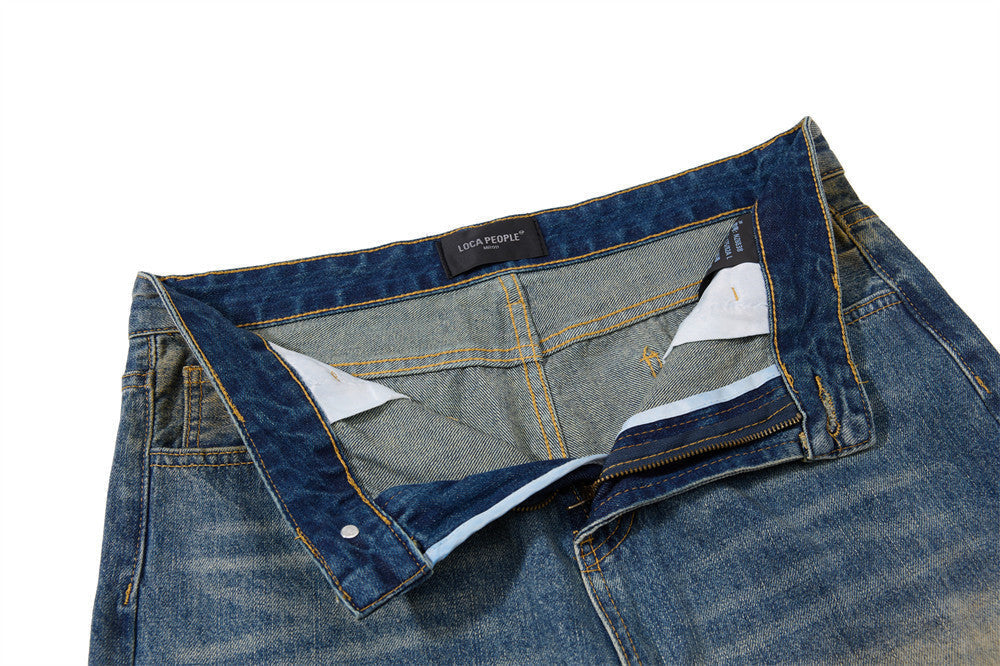 Distressed Bell-Bottom Denim Jeans