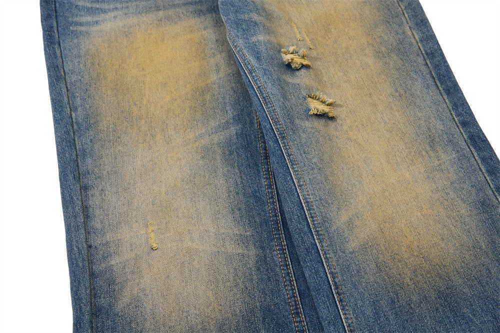 Distressed Bell-Bottom Denim Jeans