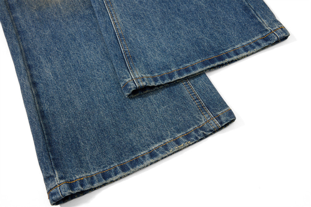 Distressed Bell-Bottom Denim Jeans