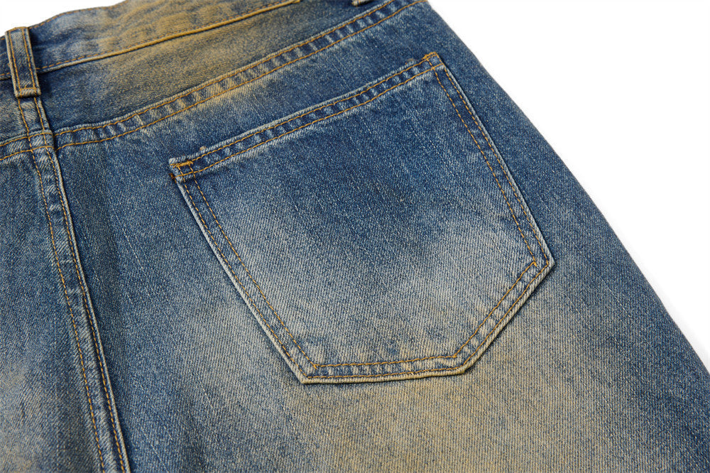 Distressed Bell-Bottom Denim Jeans