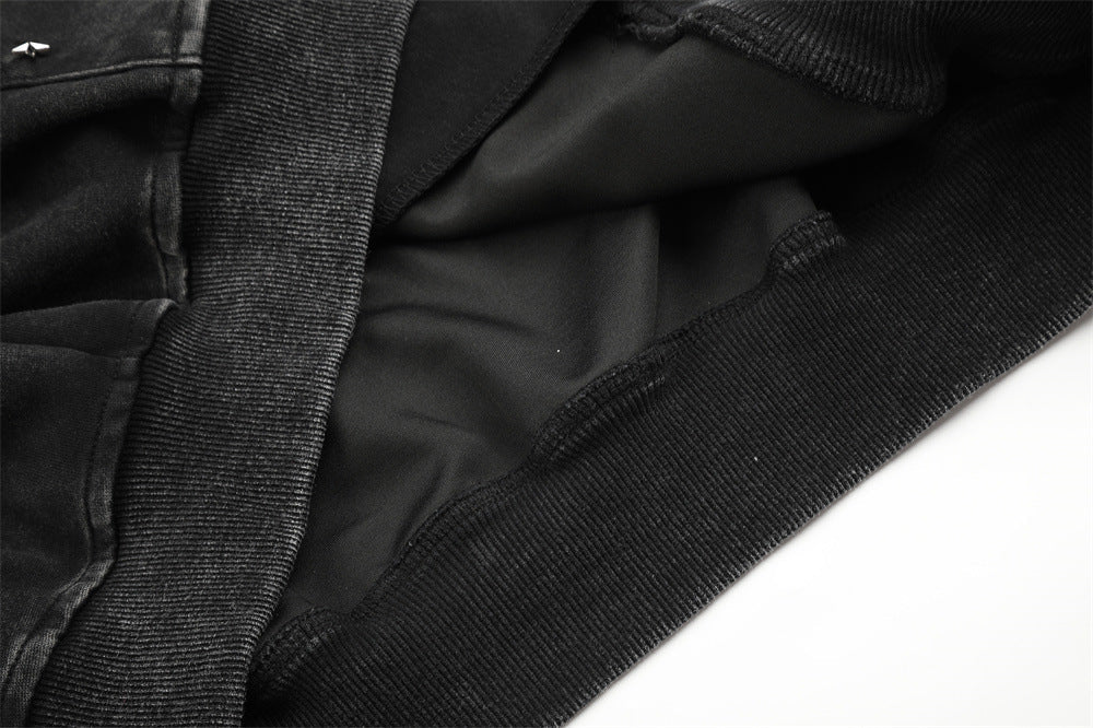 Distressed Black Hoodie with Star Graphics