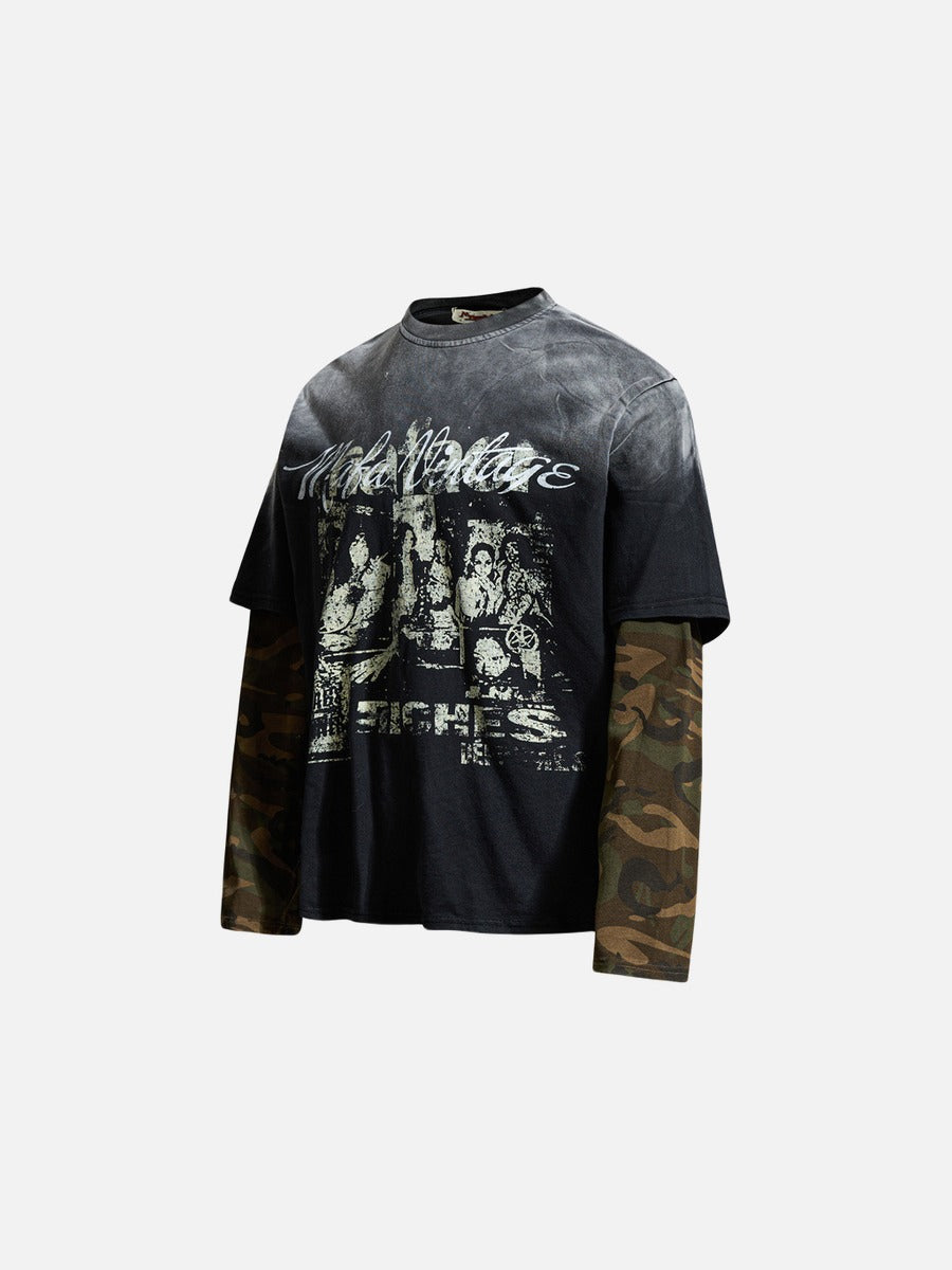 Distressed Black Layered Graphic T-Shirt