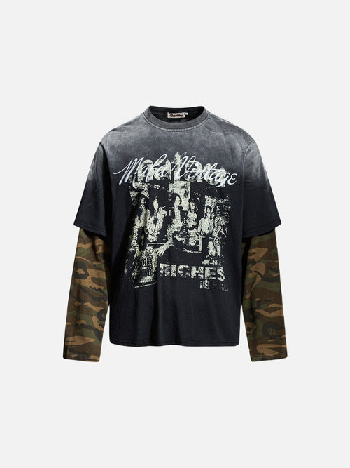 Camiseta gráfica negra en capas con efecto desgastado - Negro / M