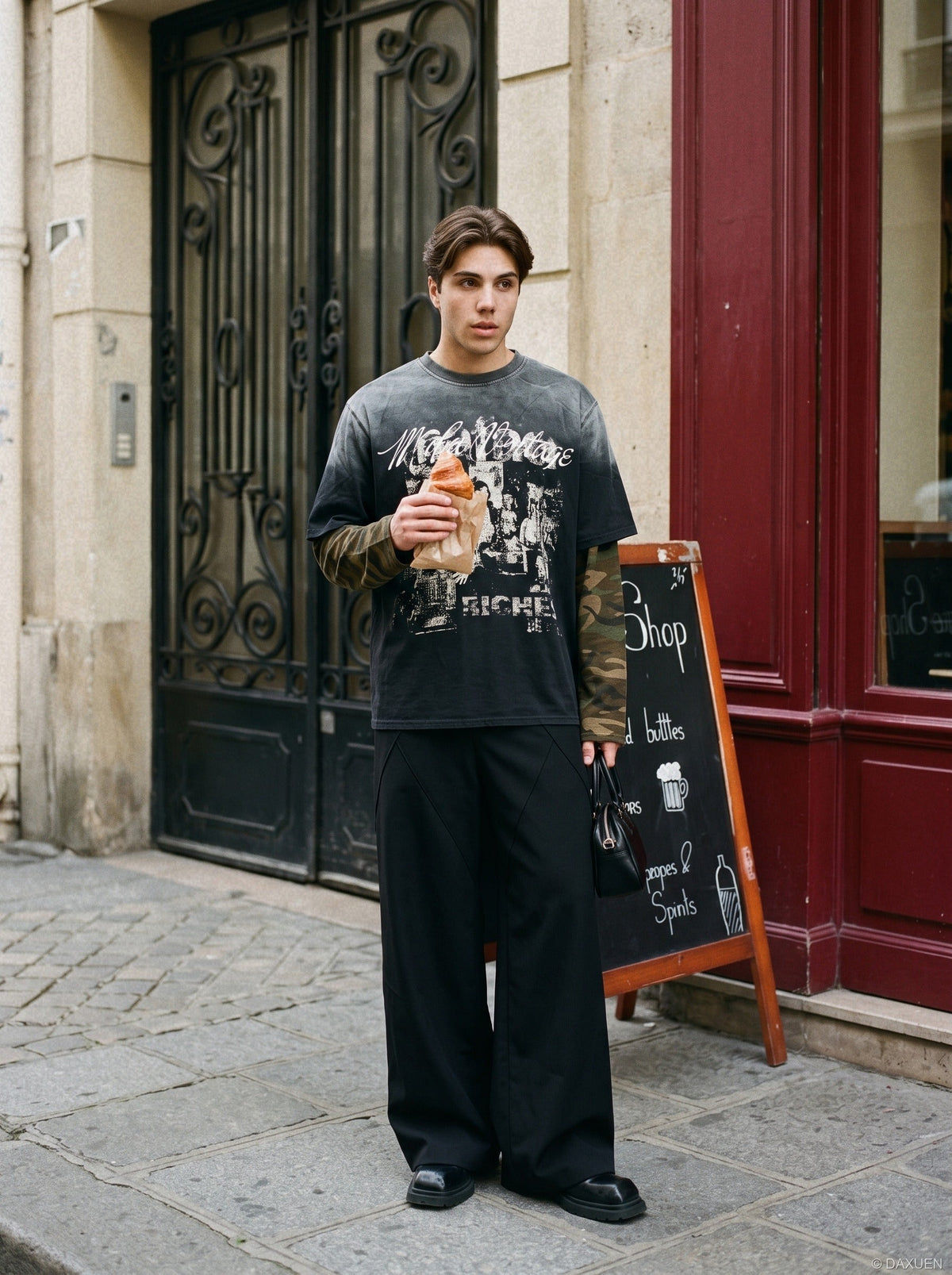 Distressed Black Layered Graphic T-Shirt
