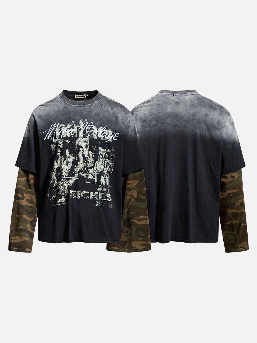Distressed Black Layered Graphic T-Shirt