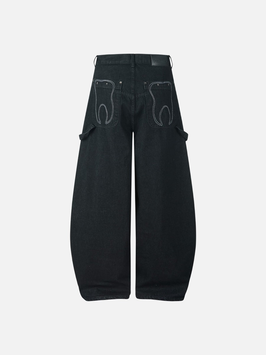 Distressed Black Wide-Leg Denim Jeans
