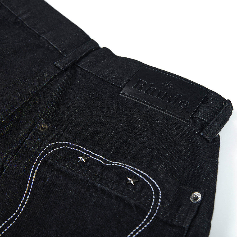 Distressed Black Wide-Leg Denim Jeans