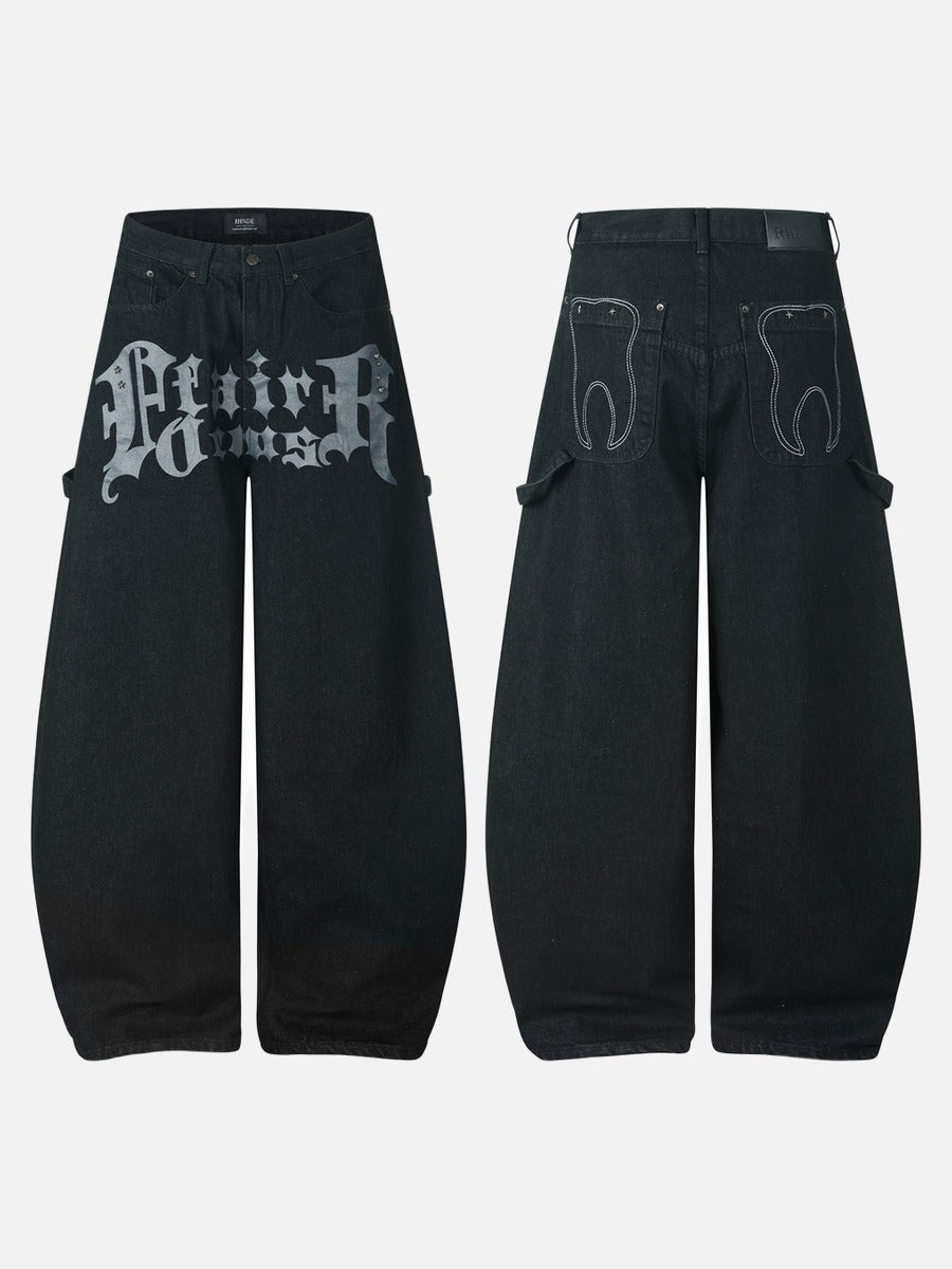 Distressed Black Wide-Leg Denim Jeans