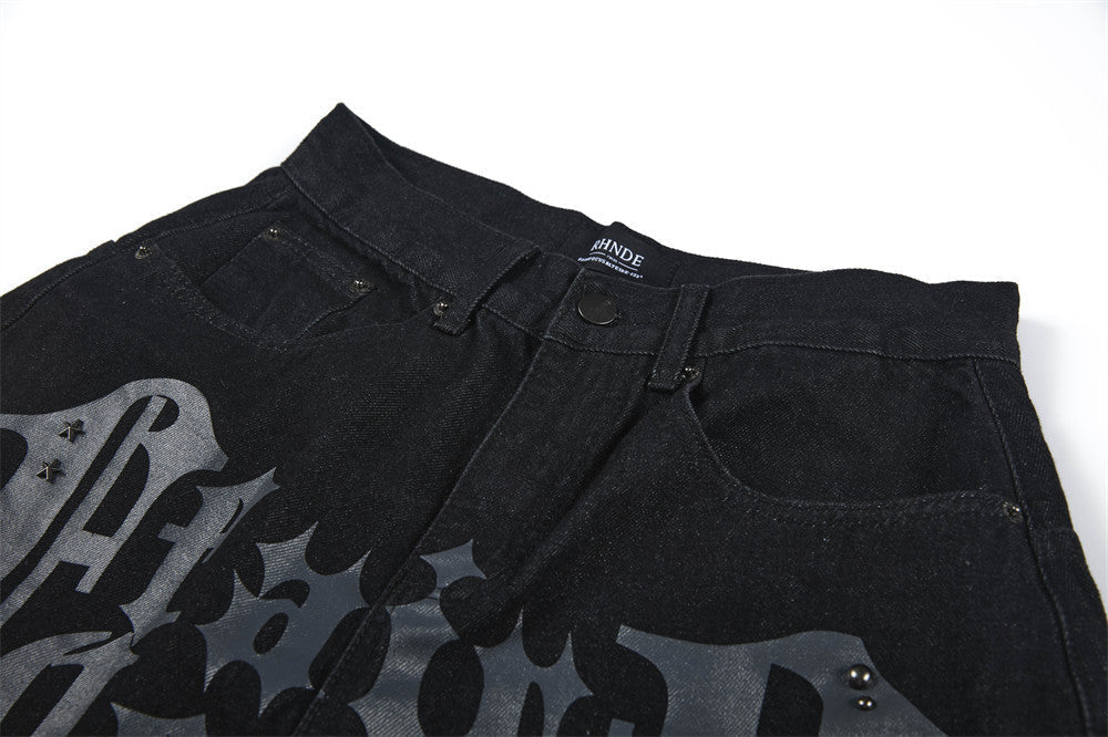 Distressed Black Wide-Leg Denim Jeans