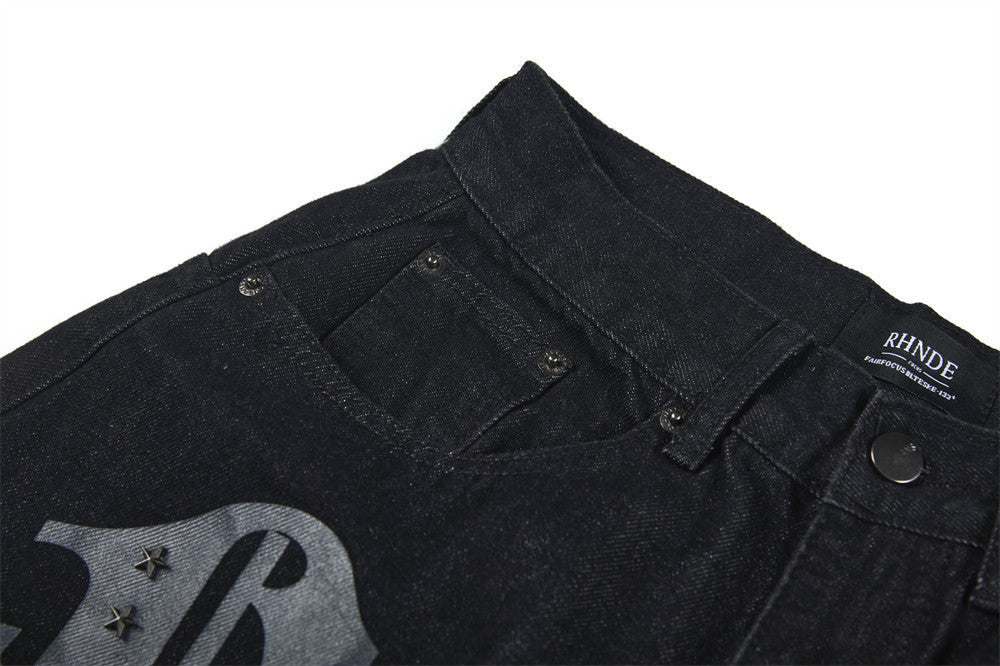 Distressed Black Wide-Leg Denim Jeans