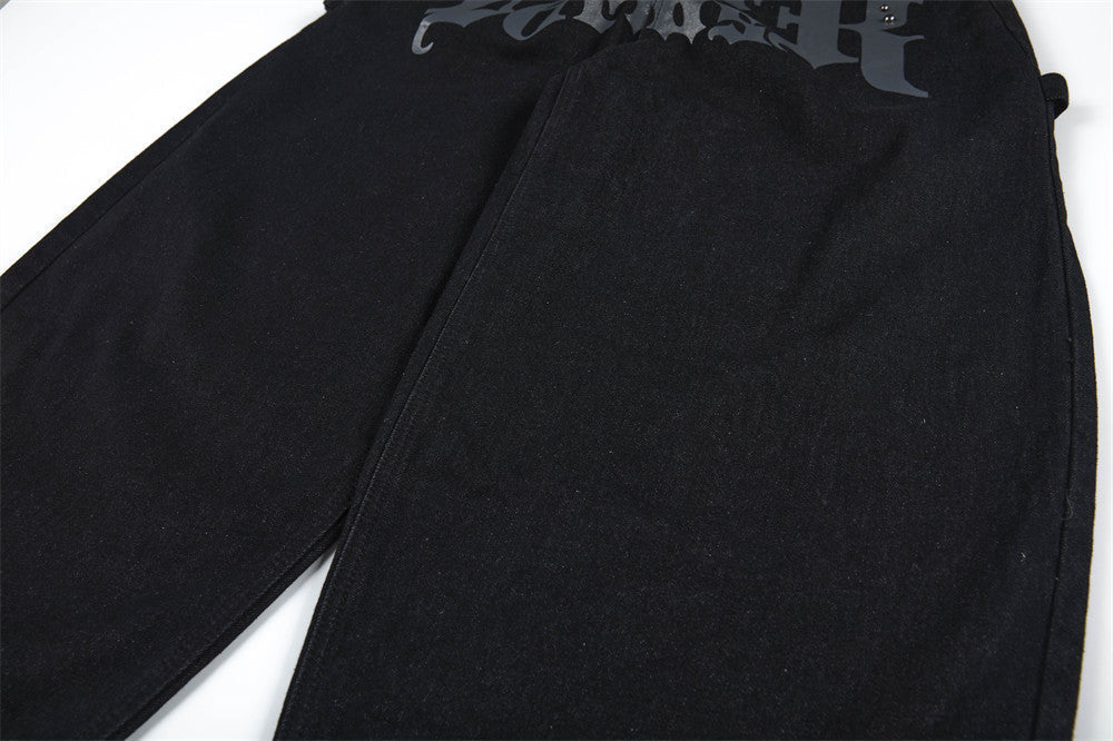 Distressed Black Wide-Leg Denim Jeans
