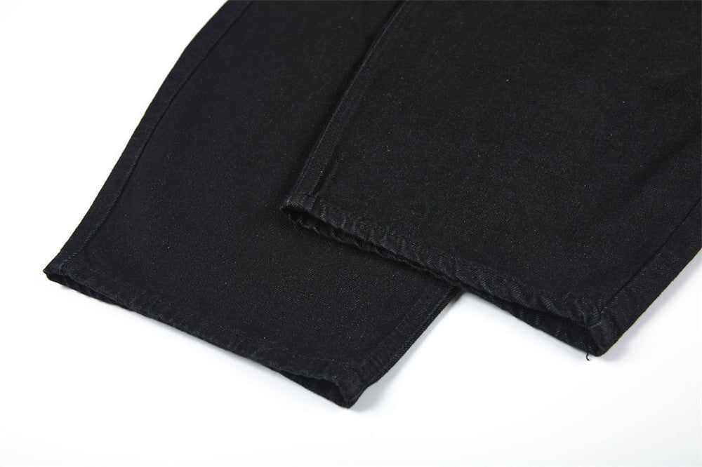 Distressed Black Wide-Leg Denim Jeans