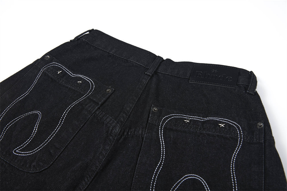Distressed Black Wide-Leg Denim Jeans