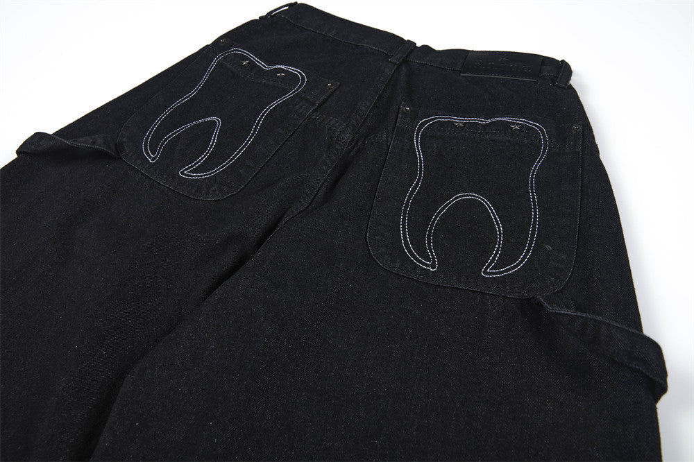 Distressed Black Wide-Leg Denim Jeans