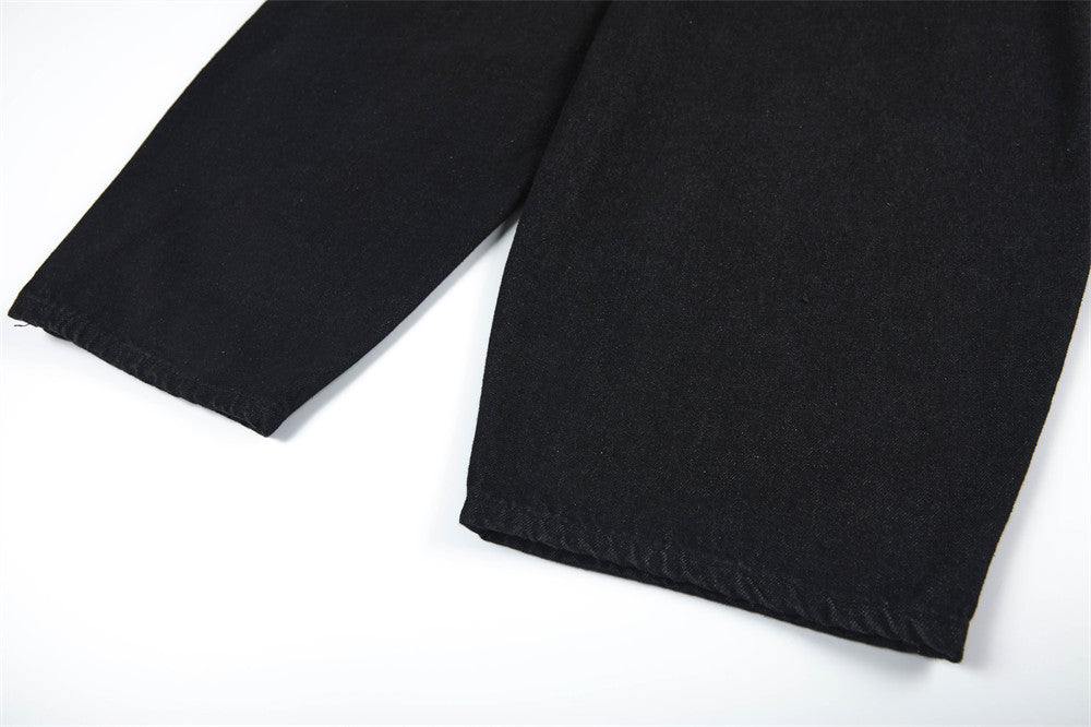 Distressed Black Wide-Leg Denim Jeans